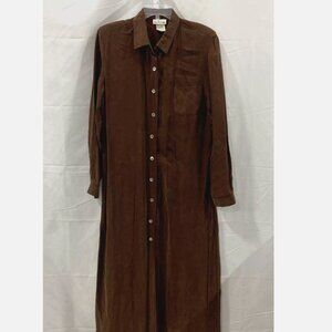 Vintage Brown Prairie Cottage Boho Maxi Dress USA Made Long Sleeve Rayon Size 16